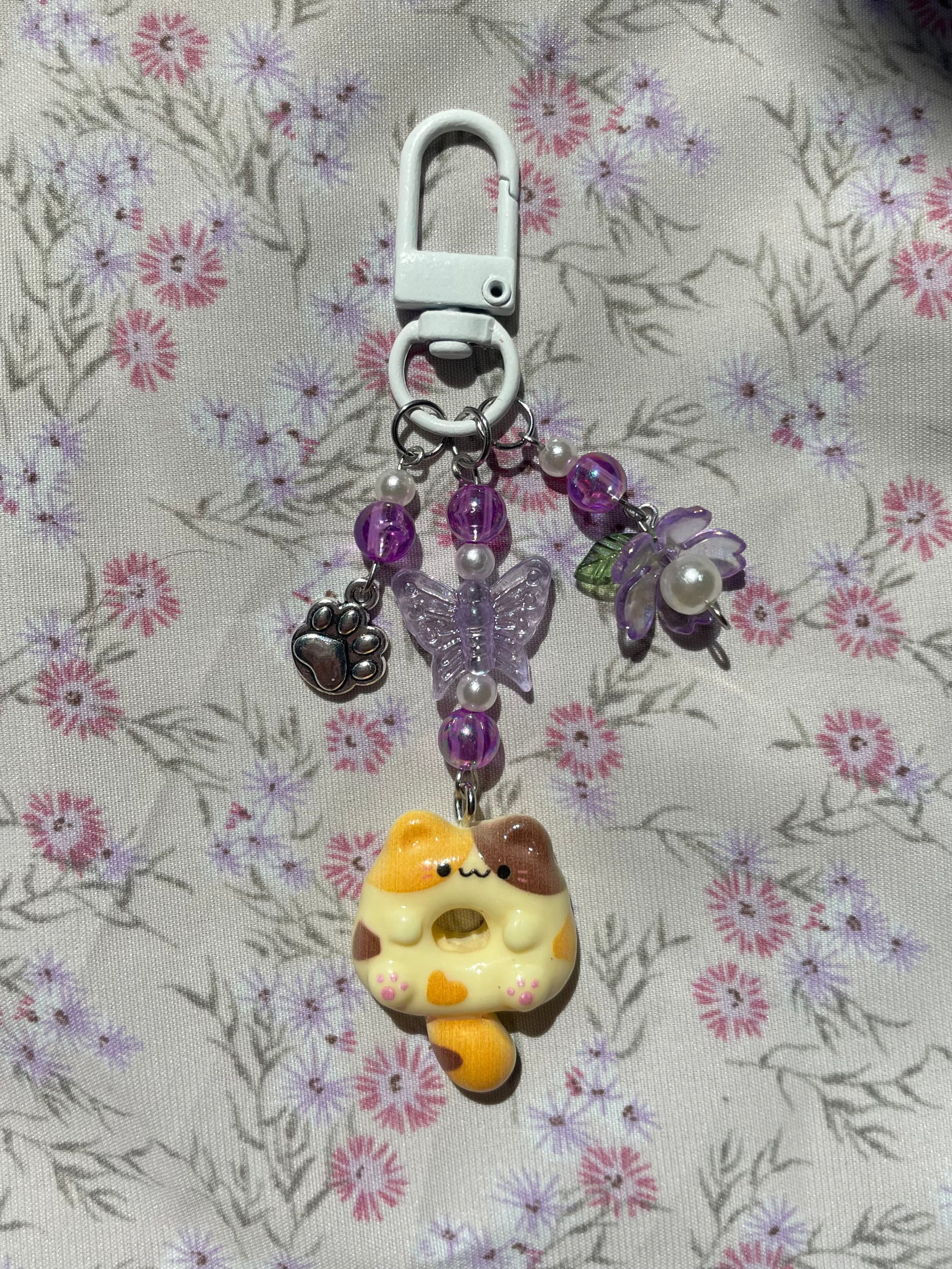 Cat donut keyring bag charm phone charm trinket
